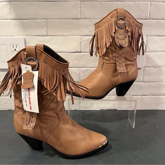 NWT Santa Fe Boot sz 8 tan leather fringed bling cowgirl boots - Picture 3 of 16